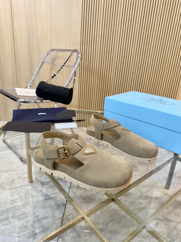 2025 Women Prada Beige Suede Sandals