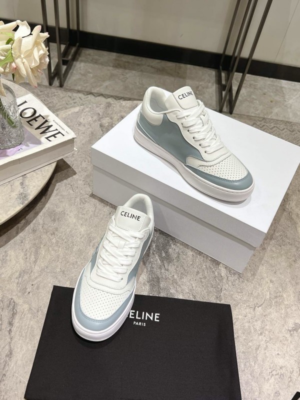 2025 Women Celine White Light Blue Leather Sneakers