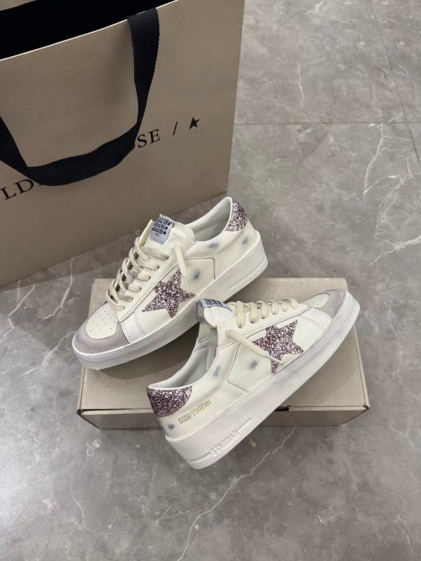 2024 Unisex GGDB White Pink Glitter Leather Suede Low Top Sneakers