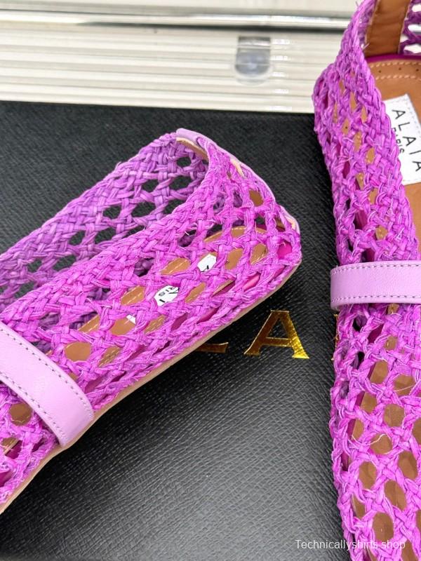 2025 Women AlAIA Purple Woven Leather Mary Jane