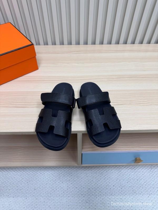 2025 Slippers Hermès Black Leather Slippers