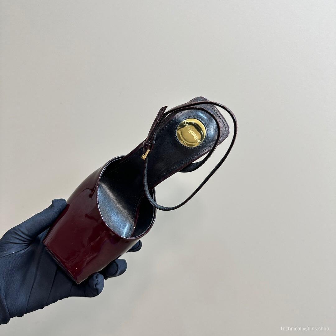 2025 Women Yves Saint Laurent Burgundy Patent Leather Slingback Heels