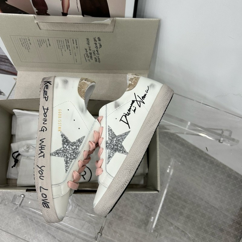2025 Women GGDB White Pink Leather Suede Sneakers