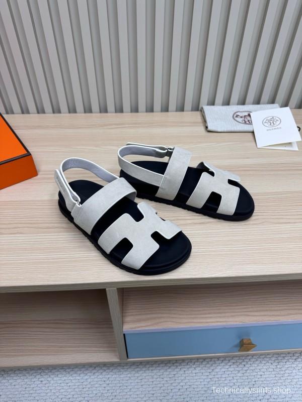 2025 Women Hermès White Leather Slippers
