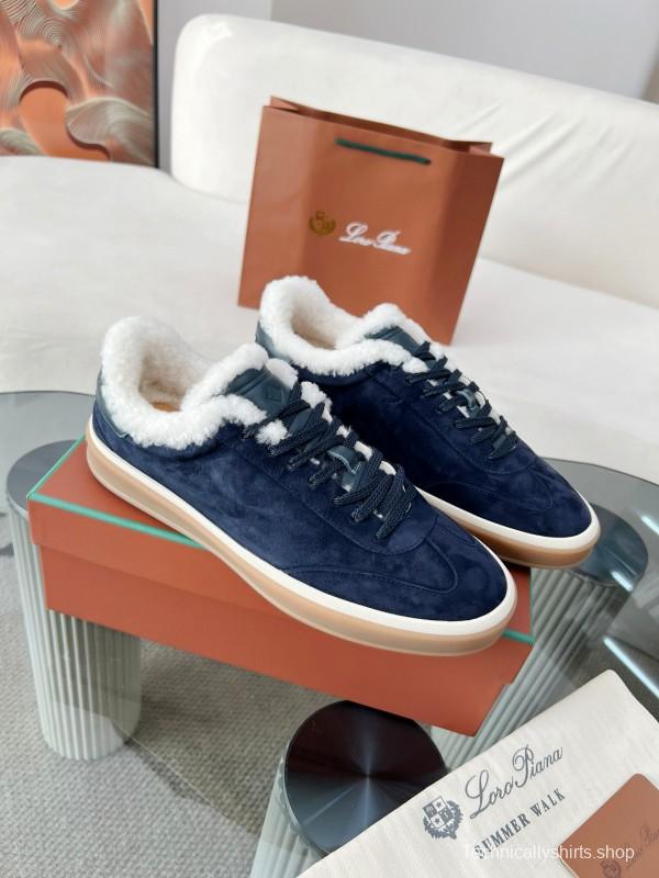 2024 Women Le Parmentier Navy Suede Shearling Sneakers MJ00350