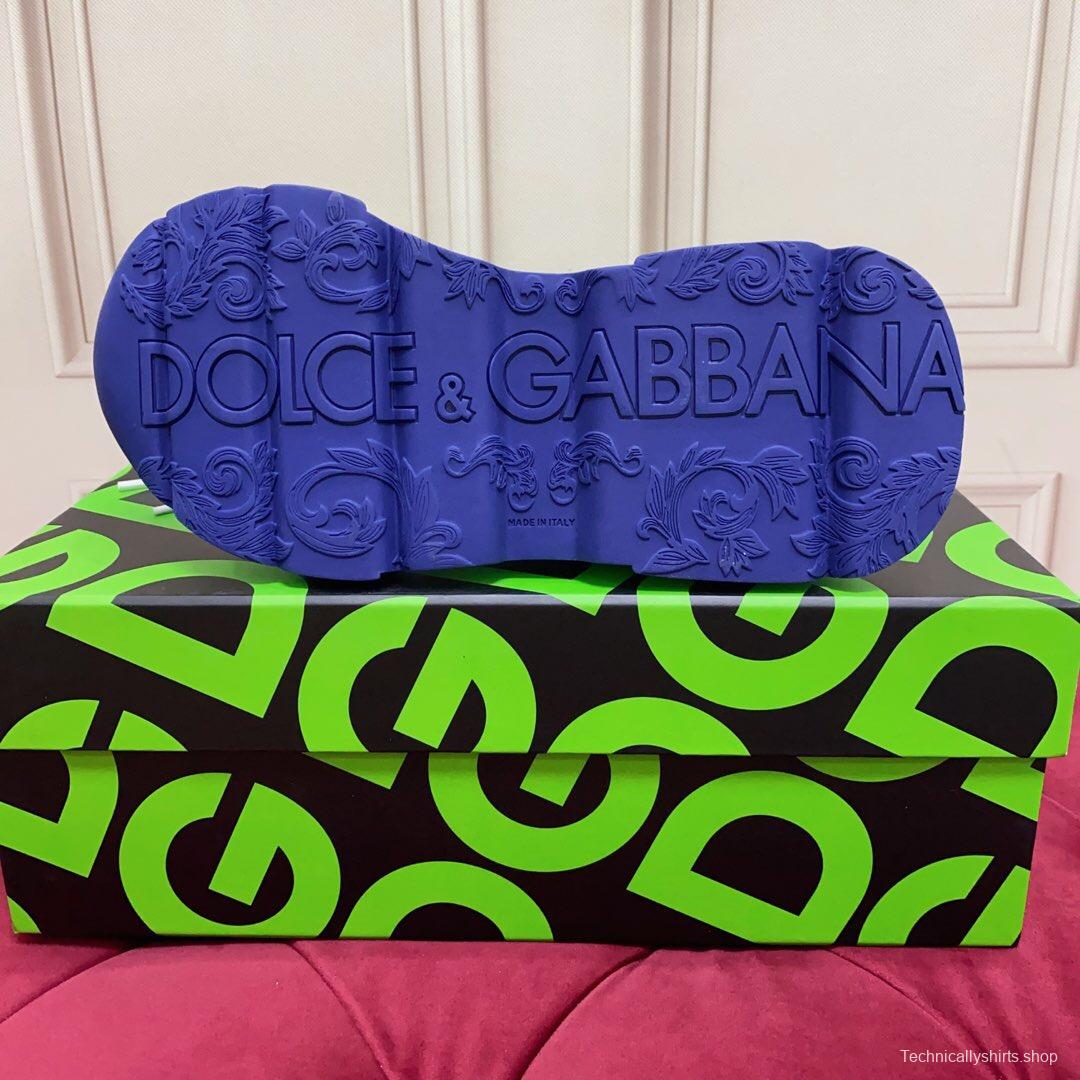 2025 Unisex Dolce & Gabbana White Blue Silk Leather Sneakers Exclusive Craft LY00330(F)/LY00340(M)