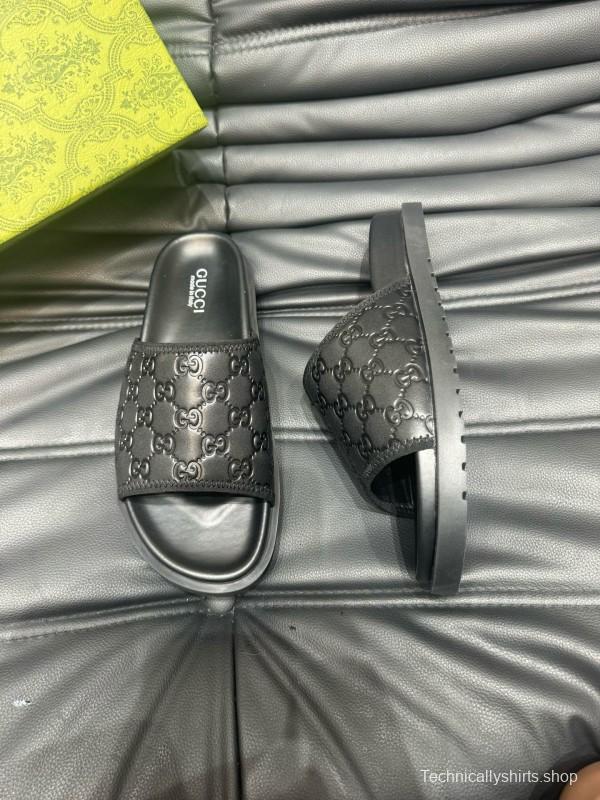 2024 Slippers Gucci Black Leather Slippers MJ00200