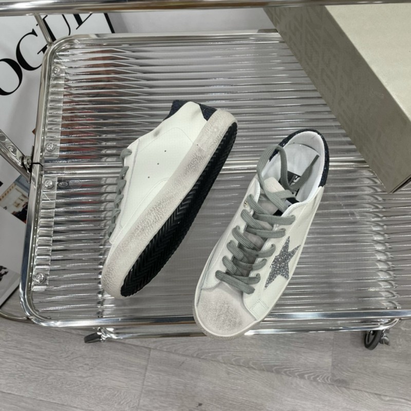 2025 Women GGDB White Grey Glitter Leather Suede Sneakers