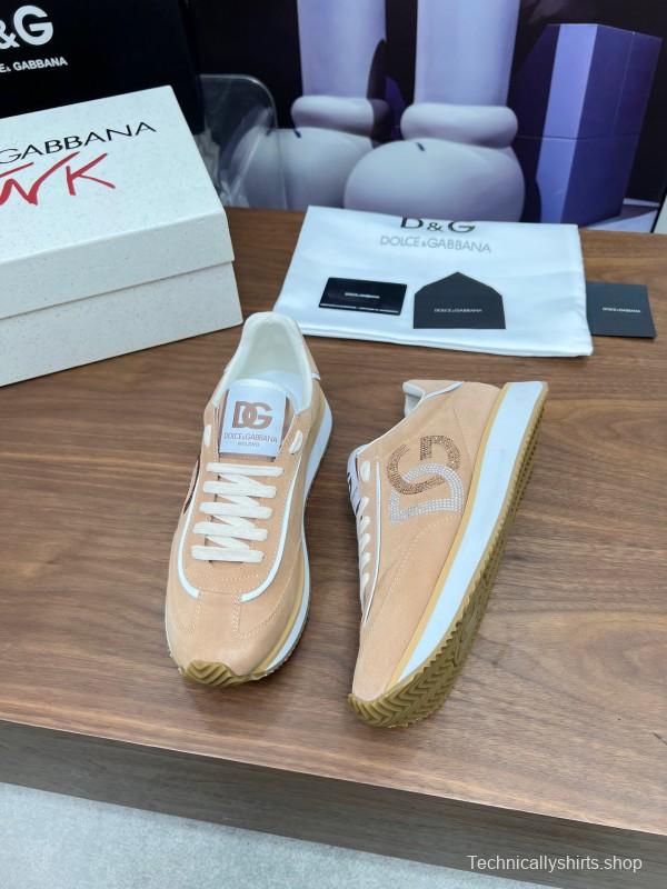 2025 Unisex Dolce & Gabbana Beige White PU Casual Sneakers LY00300