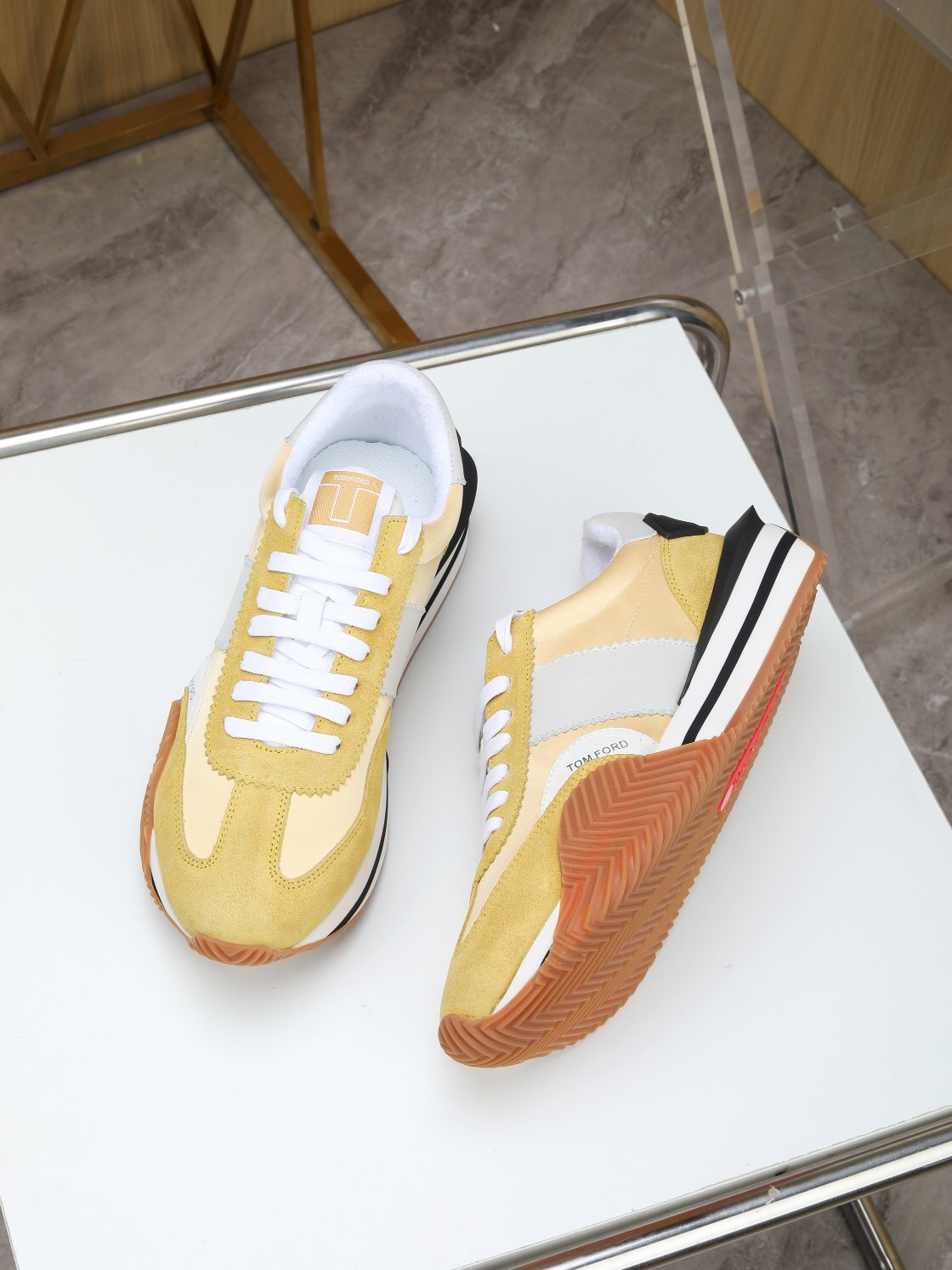 2025 Unisex TOM FORD Yellow White Grey Suede Leather Sneakers LY00360(F)/LY00370(M)