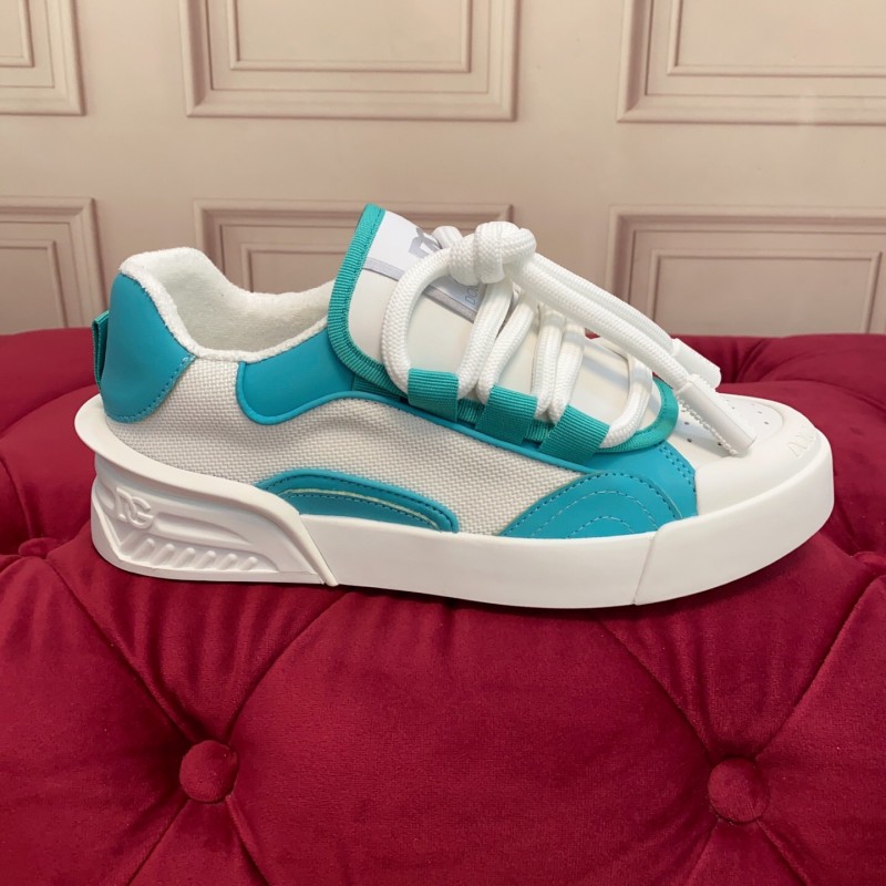 2025 Unisex Dolce & Gabbana White Blue Leather Textile Sneakers
