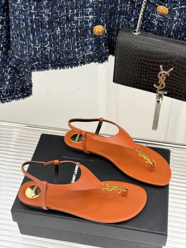 2025 Women Yves Saint Laurent Orange Leather Sandals KFY00270
