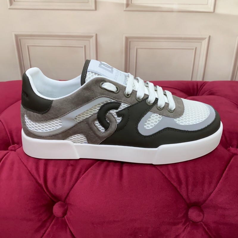 2025 Unisex Dolce & Gabbana White Grey Black Leather Mesh Sneakers