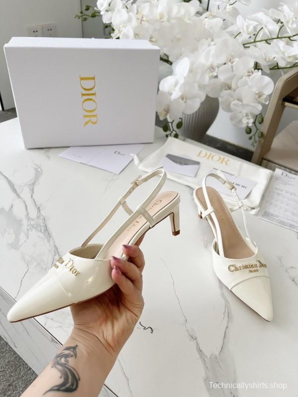 2025 Women Dior Ivory Leather Slingback High Heels KFY00310