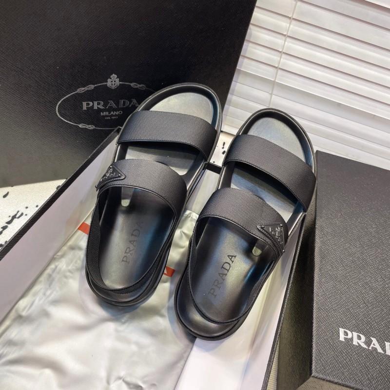2025 Men Prada Black Fabric Sandals Original Sole KFY00230