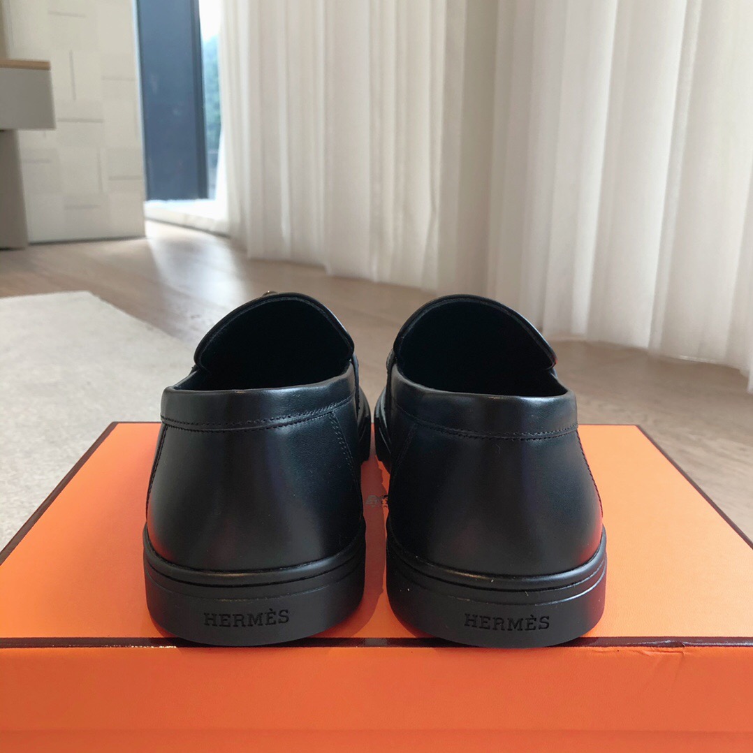 2025 Unisex H Black Leather Loafers AS00380