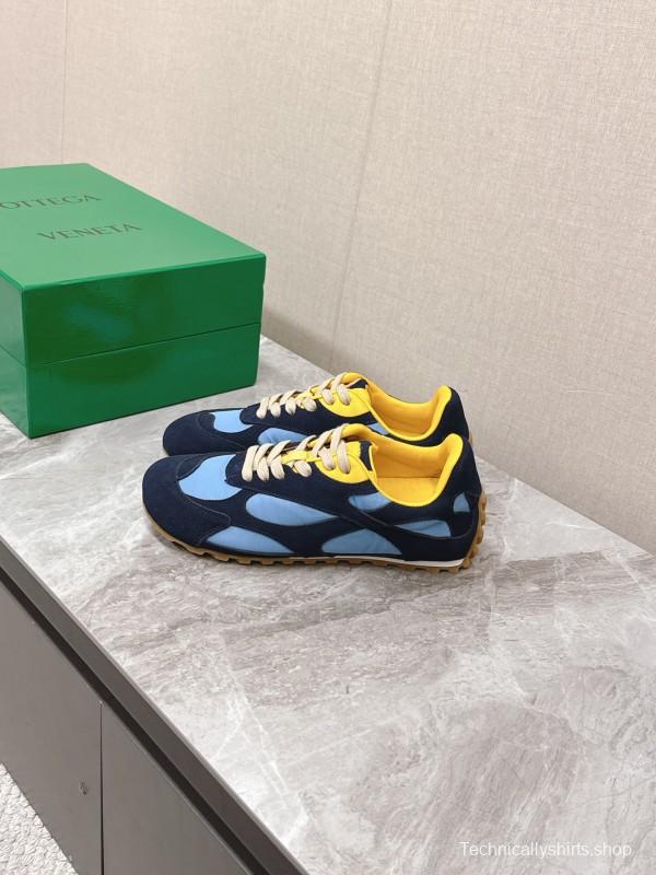 2025 Unisex Bottega Veneta Blue Yellow Nylon Suede Sneakers KFY00290