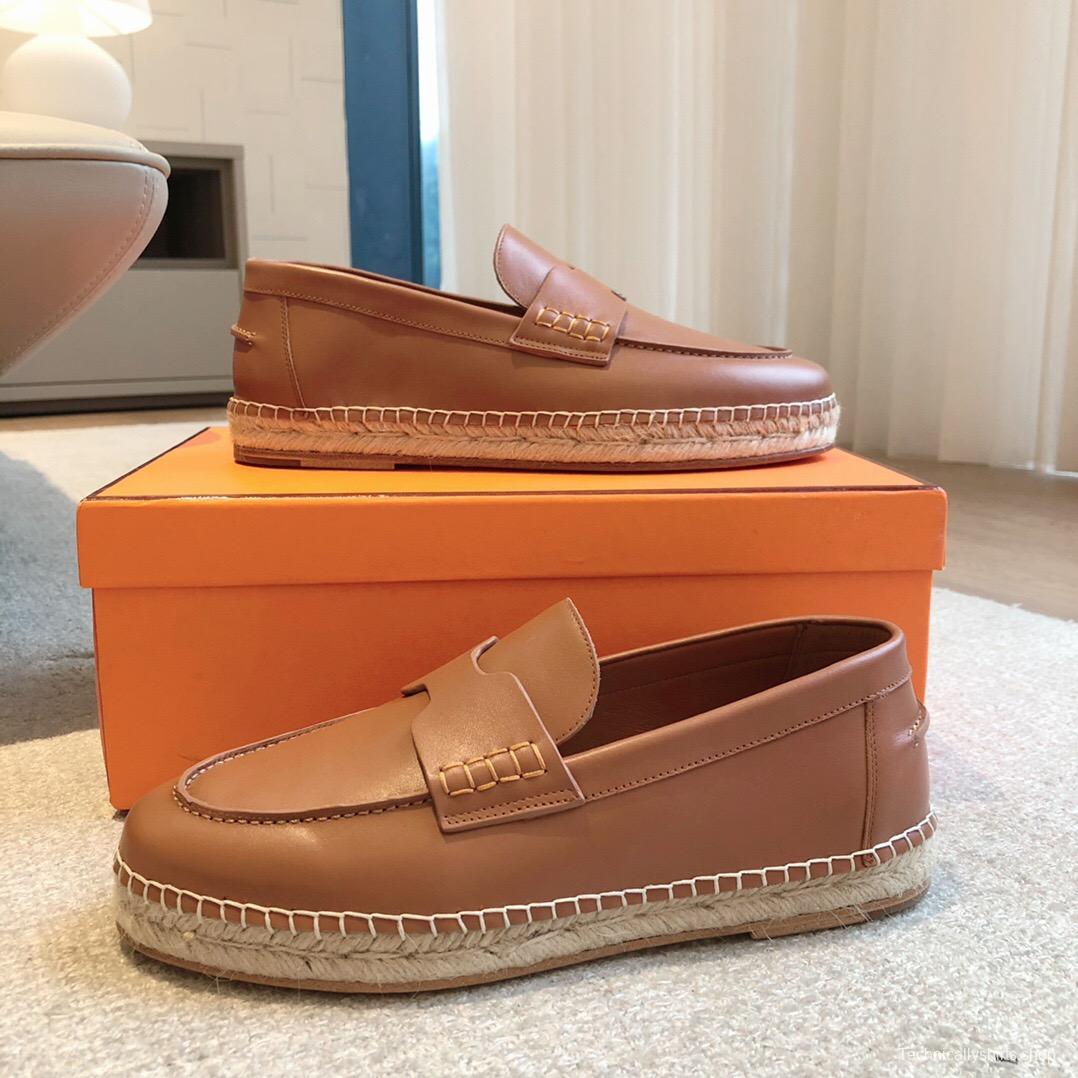 2025 Unisex Hermès Brown Leather Loafers AS00380