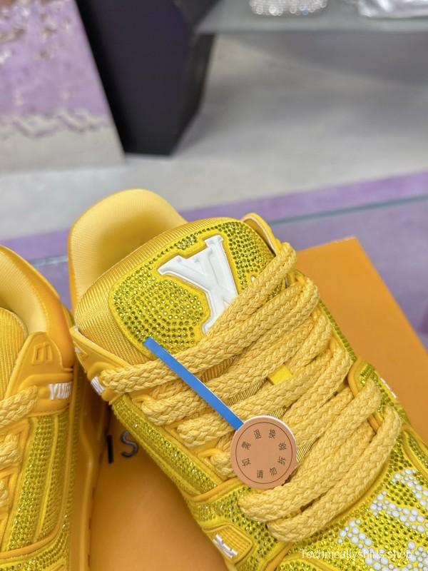2025 Unisex Louis Vuitton Yellow Crystal Mesh Plimsolls Bing Bing AS00420