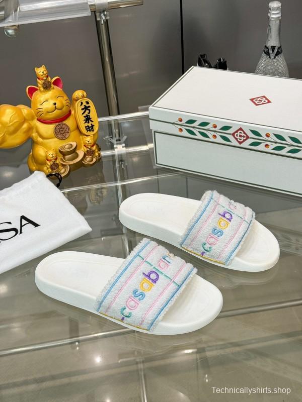 2025 Unisex CASA BLANCA White Fabric Slippers Embroidery KFY00160