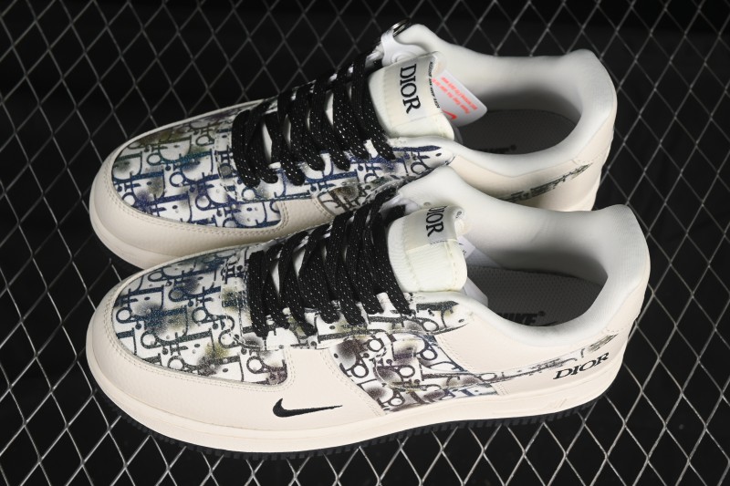 Nike Air Force 1 '07 Low Dior Collaboration Gray Floral Low-Top Casual Sneakers - DF0188-064