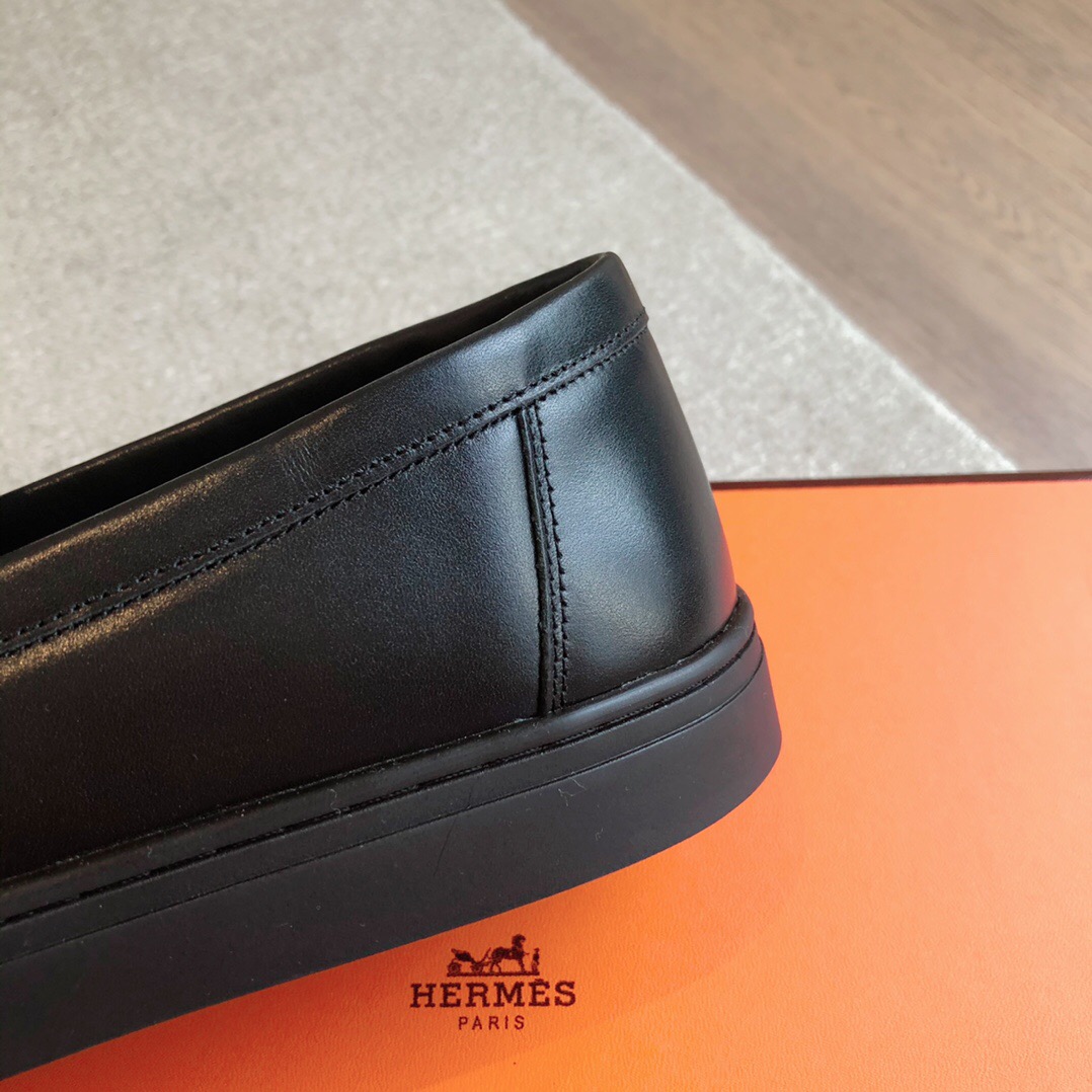 2025 Unisex H Black Leather Loafers AS00380