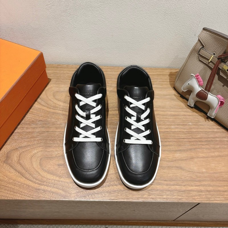 2025 Unisex Hermès Black Leather Sneakers AS00380