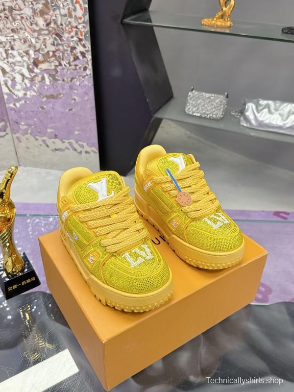 2025 Unisex Louis Vuitton Yellow Crystal Mesh Plimsolls Bing Bing AS00420