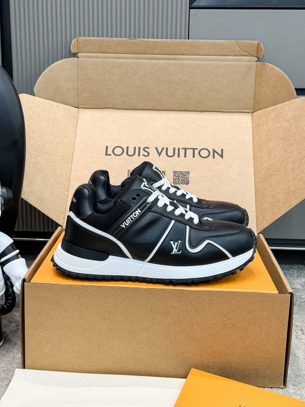 2025 Unisex Louis Vuitton Black White Leather Sneakers Run Away Maxi AS00390