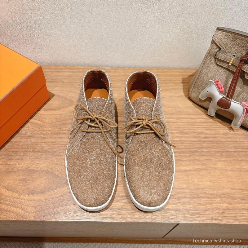 2025 Unisex Hermès Brown Tan Wool Chukka Boots AS00380