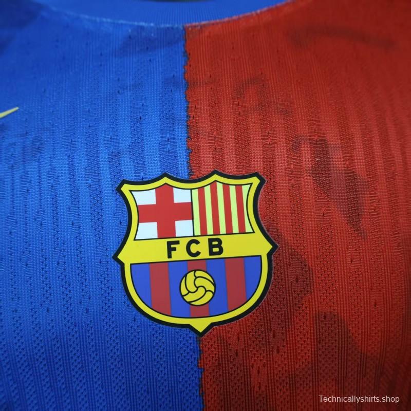 Player Version 25/26 Barcelona Travis Scott Blue with Red Half Split Jersey