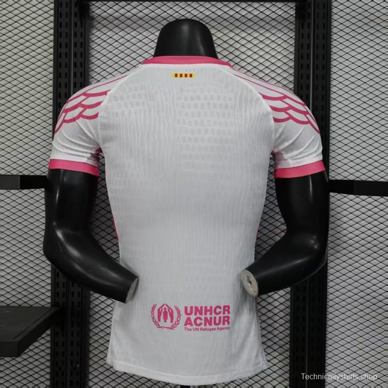 Player Version 25/26 FC Barcelona Pink White with Diagonal Stripe Pattern Jersey