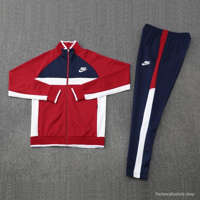 2025 Nike Navy/Red Full Hoodie Zipper Jacket +Long Pants
