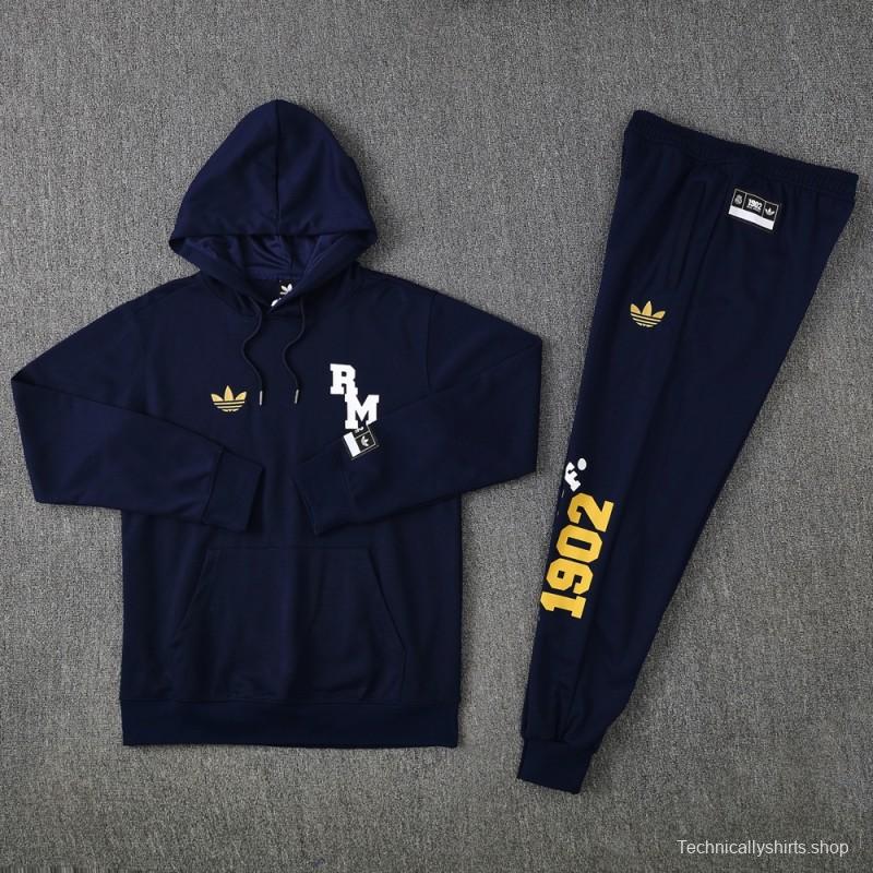 25/26 Real Madrid Navy Hoodie Full Zipper Jacket + Long Pants