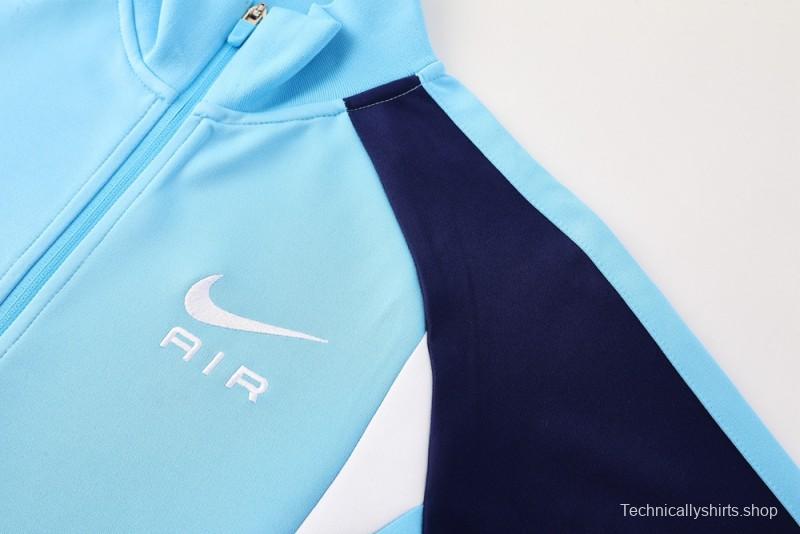 2025 Nike Air Tracksuit Set - Light Blue with Navy Accents Full Zipper Jacket + Long Pants