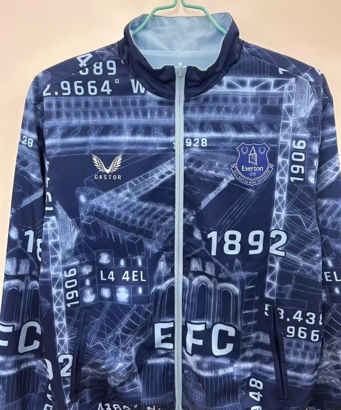 25/26 Everton Navy Blue/Blue with Stadium Blueprint Pattern Reversible Windbreaker
