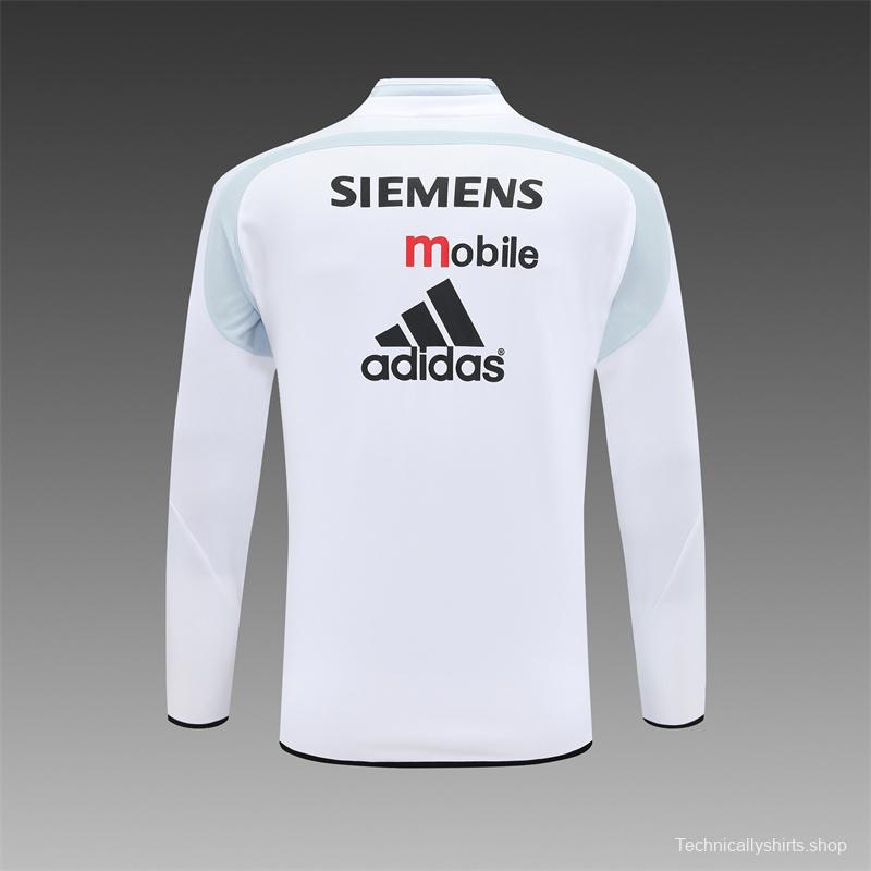 Retro 04/05 Real Madrid White Half Zipper Jacket+Long Pants