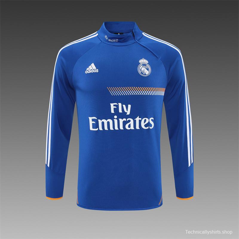 Retro 13/14 Real Madrid Color Blue Half Zipper Jacket+Long Pants