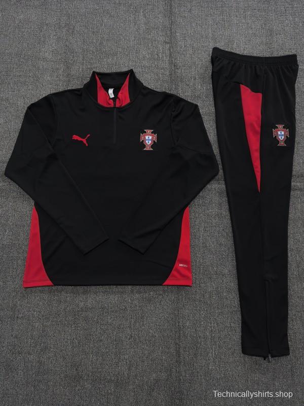 25/26 Kids Portugal Black Half Zipper Jacket+Long Pants