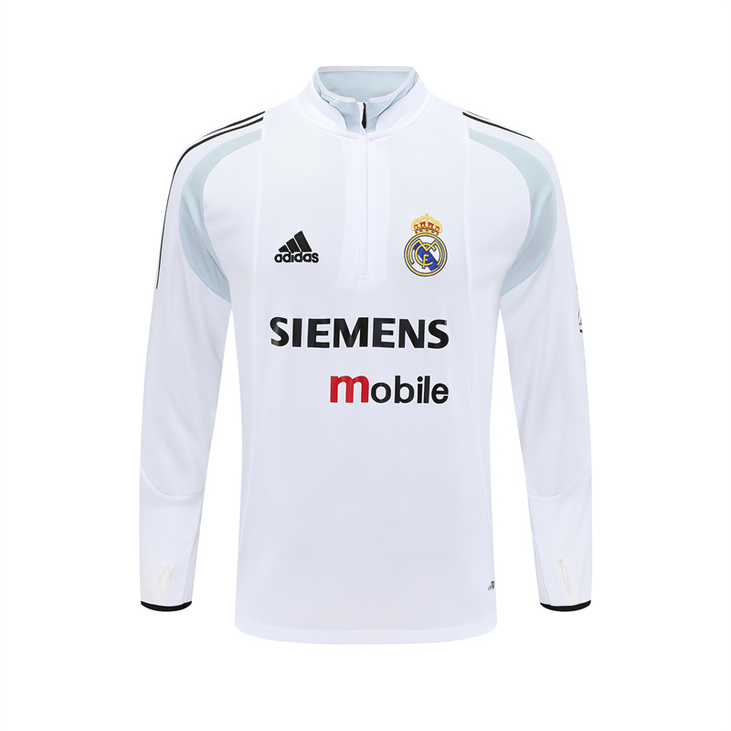 Retro 04/05 Real Madrid White Half Zipper Jacket