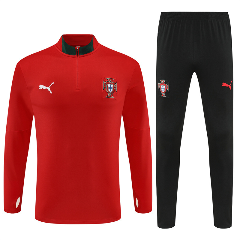 25/26 Portugal Red Half Zipper Jacket+Long Pants