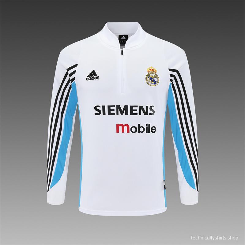 Retro 03/04 Real Madrid White Half Zipper Jacket+Long Pants