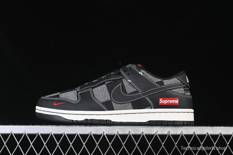 Nike SB Dunk Low Sup Collaboration Black Grey Plaid Low-Top Casual Skate Shoes - SC0601-462