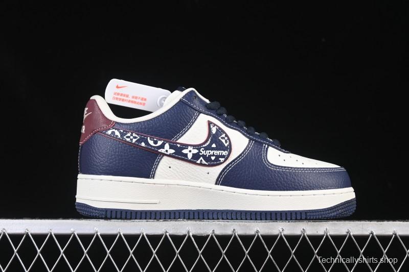 Nike Air Force 1 '07 Low Supreme Collaboration White Blue Wine Red Casual Sneakers - YF9511-801