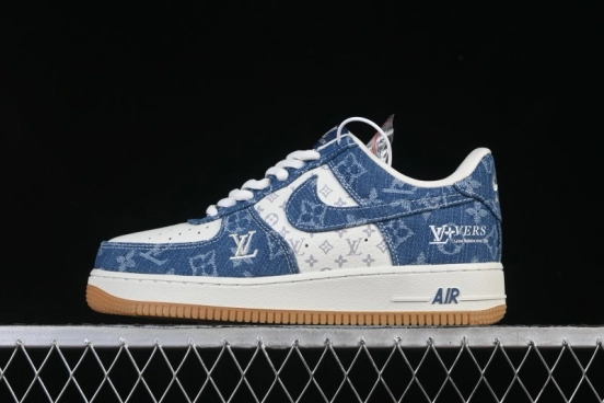 Nike Air Force 1 '07 Low LV Collaboration White Navy Blue Casual Sneakers - YF9511-813