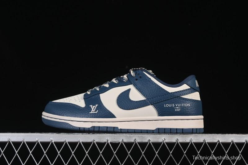 Nike SB Dunk Low LV Collaboration Light Gray Navy Blue High-End Custom Low-Top Casual Skate Shoes - SC0601-477