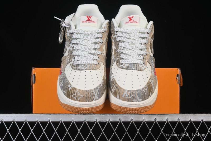 Nike Air Force 1 '07 Low LV Collaboration Grey Brown Floral Canvas Casual Sneakers - DF0188-076