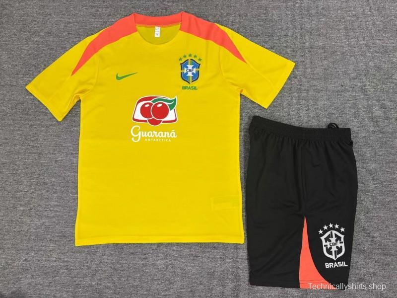 25/26 Kids Brazil Yellow Short Sleeve+Soccer Shorts