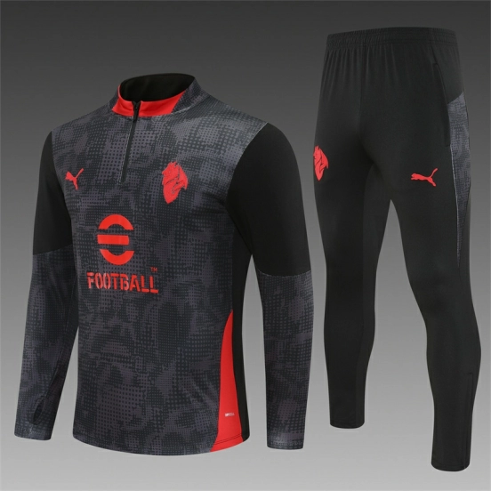 25/26 AC Milan Black Camouflage Half Zipper Jacket+Long Pants