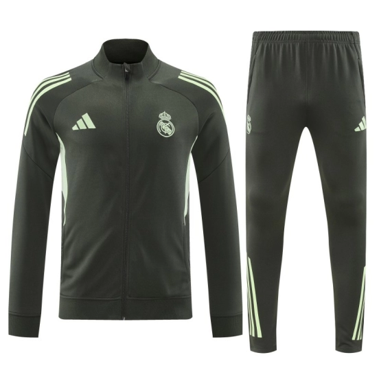 25/26 Real Madrid Dark Grey with Neon Green Stripes Half Zipper Jacket Tracksuit +Long Pants